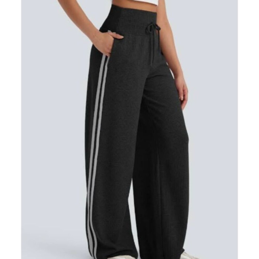 Halara Ribbed High Waist Side Striped Wide Leg Side Pocket Pants Petite Large